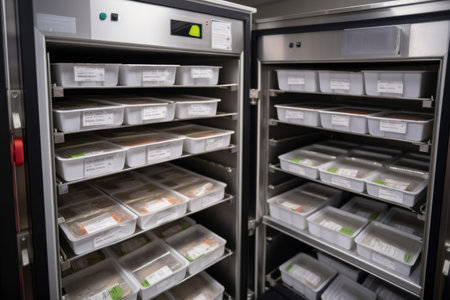temperature-controlled holding cabinet filled with meal kits ready to be delivered, created with generative aiの素材