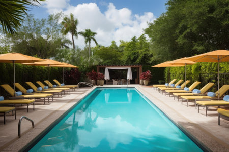 luxurious wellness retreat, with heated pool and private cabana for total relaxation, created with generative aiの素材