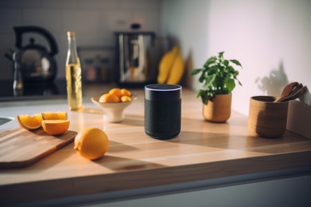 virtual assistant cooking recipe using voice command and smart speaker, created with generative aiの素材