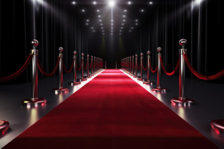 red carpet leading to stage for awards show or concert, created with generative aiの素材