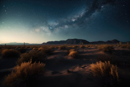 possible view of a desert with a starry night sky, featuring thousands of twinkling stars, created with generative aiの素材