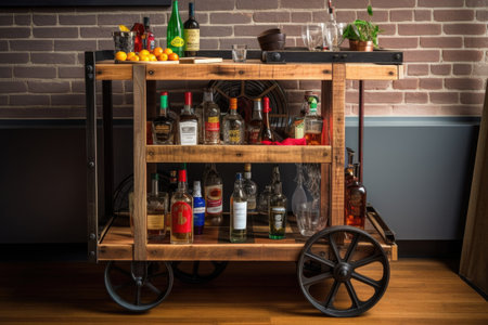 a bar cart made from upcycled wine crates and wheels, created with generative aiの素材