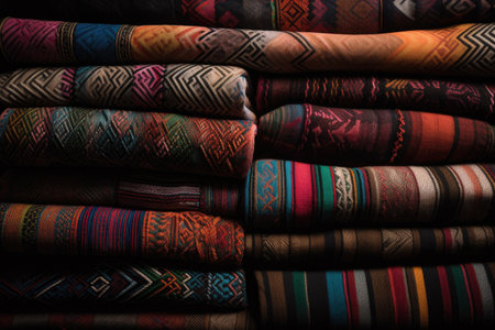 collection of textiles with colorful patterns woven into their fabric, created with generative aiの素材