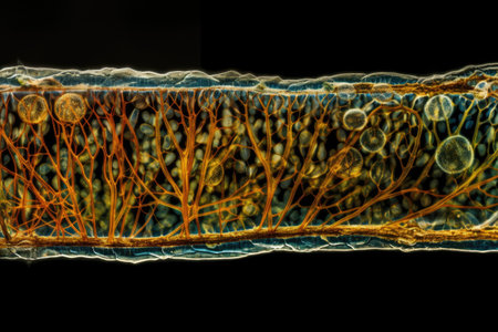 microscope slide with detailed view of plant stem, complete with cells and minutiae, created with generative aiの素材