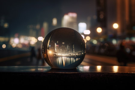 magic crystal ball, with view of busy city street, providing glimpses into the future, created with generative aiの素材