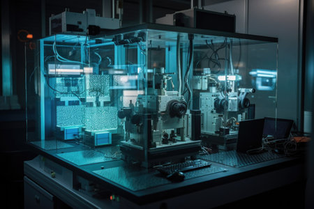 nanomaterials being created in laboratory, with view of microscale equipment visible, created with generative aiの素材