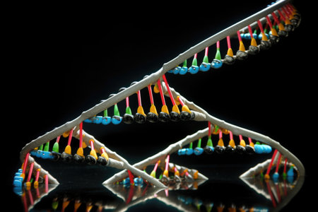 dna double helix, with complementary base pairs and bases visible, created with generative aiの素材