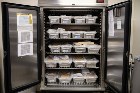 temperature-controlled holding cabinet filled with meal kits ready to be delivered, created with generative aiの素材