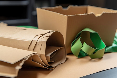 close-up of recyclable packaging, with highlighted areas showing how the material can be recycled, created with generative aiの素材