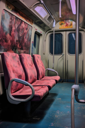 empty public transport seats during lockdown, created with generative aiの素材