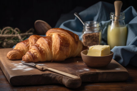 homemade croissants, baked with layers of butter and flaky crust, created with generative aiの素材