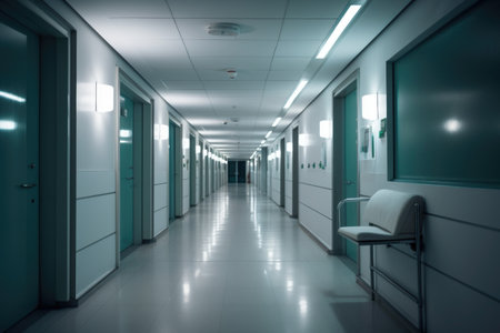 smart lighting solution for hospital hallway, with lights automatically turning on and off as patients move through, created with generative aiの素材