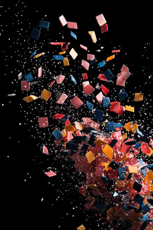 sparkling confetti falling against a black background, created with generative aiの素材