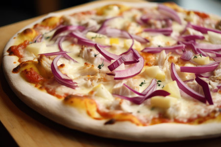 pizza with crab & pineapple sauce, red onion and mozzarella, created with generative aiの素材