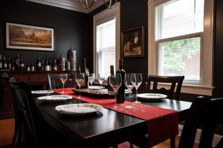 blending of modern and classic elements in a dining room that is both timeless and trendy, created with generative aiの素材