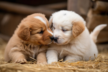 playful puppies rolling around and wrestling with each other, created with generative aiの素材