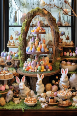 easter-themed cookies and desserts display, created with generative aiの素材