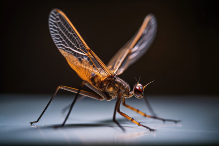 close-up of insect, its delicate wings and legs in full view, created with generative aiの素材