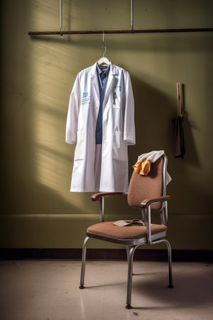 doctors white coat hung on chair, created with generative aiの素材