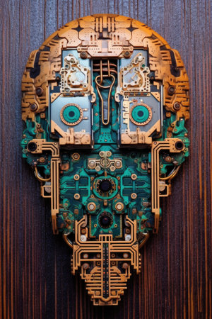 brain-shaped circuit board illustrating artificial intelligence, created with generative aiの素材