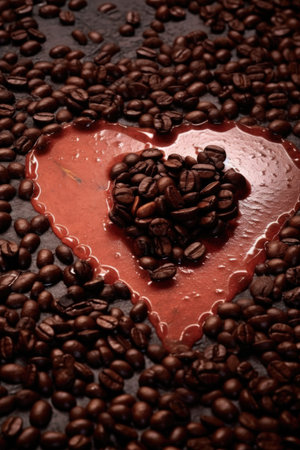 spilled coffee beans forming a heart shape, created with generative aiの素材