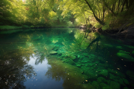 sparkling water in a tranquil pond, created with generative aiの素材