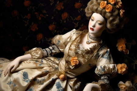 victorian porcelain doll in an elegant dress, created with generative aiの素材
