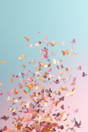 fluttering confetti against a pastel gradient background, created with generative aiの素材