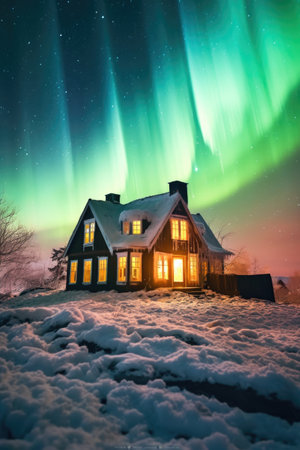 spectacular northern lights display in arctic, created with generative aiの素材