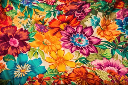 burst of colorful floral fabric texture close-up, created with generative aiの素材