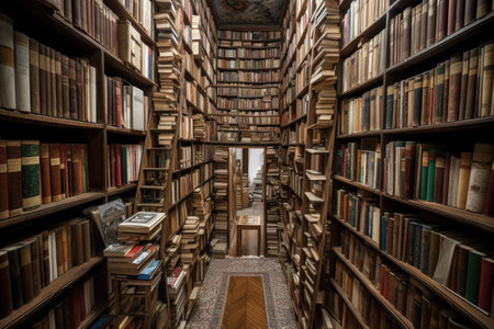 a library full of carefully organized books, each one in its own slot, created with generative aiの素材