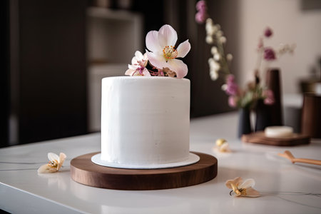 minimalist wedding cake with simple and elegant design, featuring natural or pastel colors, created with generative aiの素材