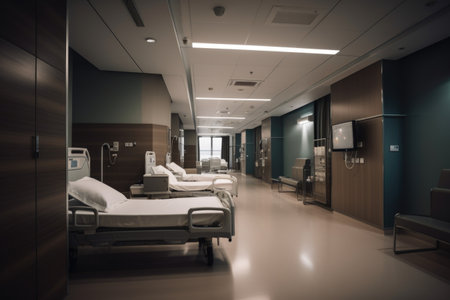 smart lighting system in hospital, providing a safe and calming environment for patients, created with generative aiの素材
