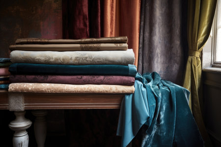fabrics of varying textures, including canvas, velvet and satin, created with generative aiの素材