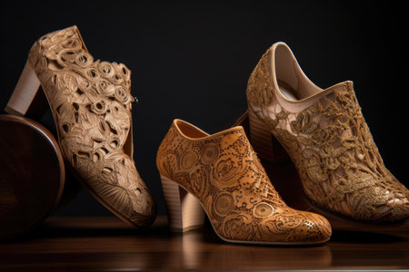 elegant footwear collection, with a close-up of intricate designs and details, created with generative aiの素材