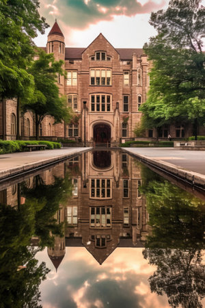 college campus with beautiful architecture, created with generative aiの素材