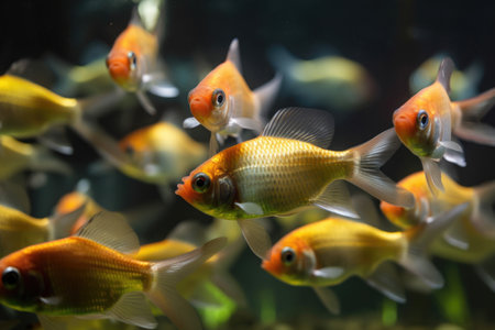 tropical fish school swimming gracefully in tank, created with generative aiの素材