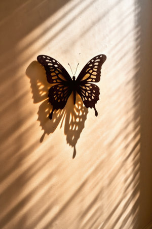 butterfly casting a shadow on a bright wall, created with generative aiの素材