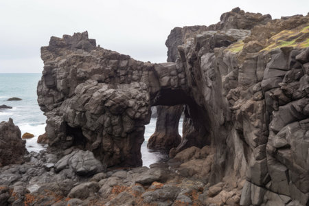 volcanic rocks and formations created by cooled lava, created with generative aiの素材