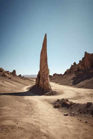 arrow-shaped rock formation in a desert landscape, created with generative aiの素材