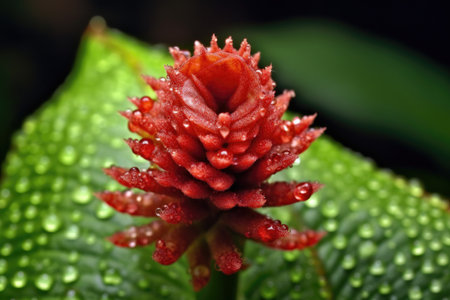 spiral ginger flower with dewdrops in a rainforest, created with generative aiの素材