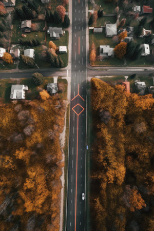 aerial view of a road with painted arrow markings, created with generative aiの素材