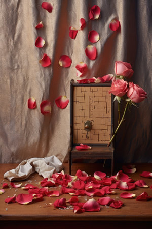 calendar opened to march 8th with rose petals scattered, created with generative aiの素材