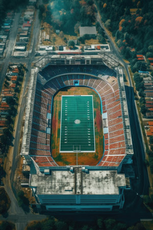 aerial view of empty football stadium, created with generative aiの素材