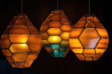 geometric beehive hanging lamps, created with generative aiの素材