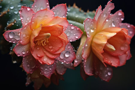 cactus flowers with morning dewdrops, created with generative aiの素材