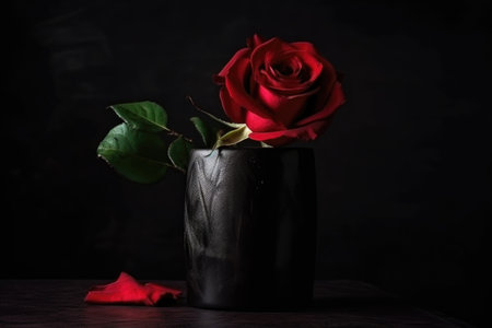 red rose in a black vase on a dark background, created with generative aiの素材