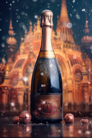 champagne bottle popping with a festive background, created with generative aiの素材