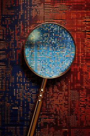 magnifying glass over binary code, created with generative aiの素材