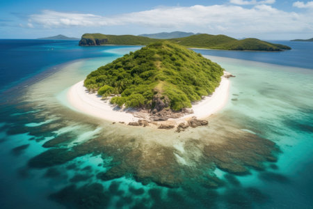 remote island with crystal-clear water and white sand beaches, created with generative aiの素材